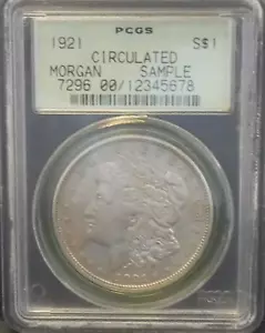 "Dólar de plata Morgan 1921 D $1 PCGS soporte de muestra y etiqueta de error ""Sin D"" - Imagen 1 de 4