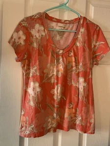 St John s Bay Womens PL Short Sleeve Top,Soft & Flattering Fit,Coral Scoop Neck - Picture 1 of 9