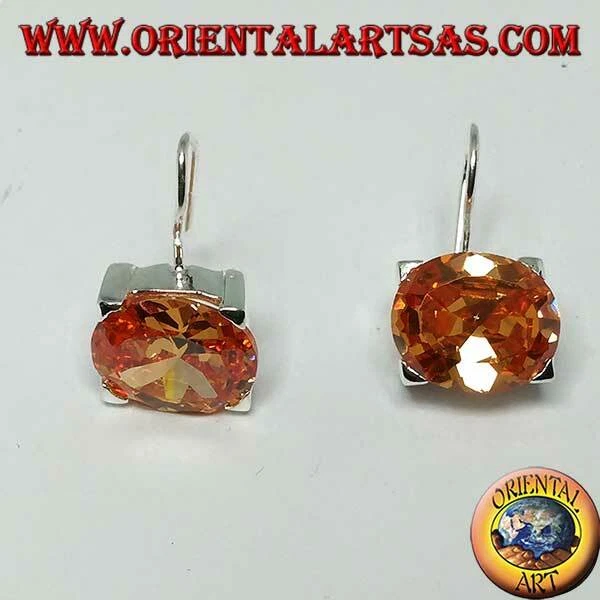 Orecchini d'argento 925‰ con Zircone Champagne sfaccettato ovale - Immagine 1 di 1