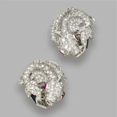 Circling Fish With Round Ruby Eyes With Pavé-Set White CZ 3.05TCW Men's Cufflink - Image 1 of 3