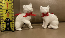2 Cat Ornament Porcelain White Kitten Christmas Red Bow LOT