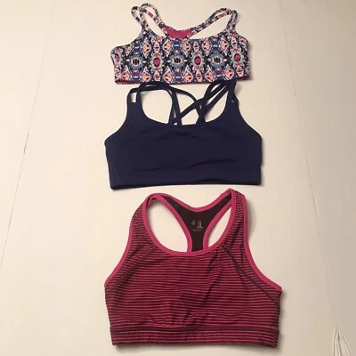 Gap GapFit Sujetador Deportivo Lote De 3 Xpequeños Pequeños Rosa Rayas Azul Rosa Estampado Foto 1 de 4