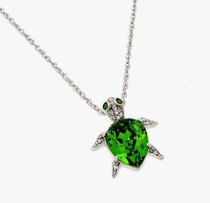 925 STERLING SILVER TURTLE PENDANT NECKLACE LAB SIMULATED DIAMOND & PERIDOT
