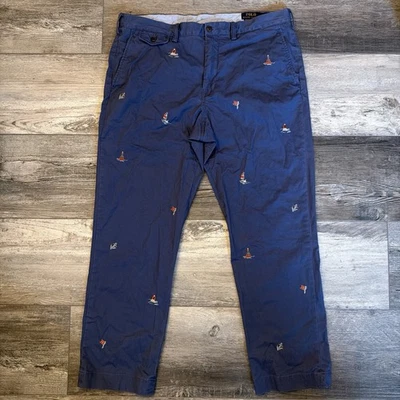 Polo Ralph Lauren Pants Mens 36x30 Blue Embroidered Preppy AOP Nautical Sail - Image 1 of 4