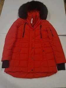 Womens Xersion Water Resistant Red Winter Puffer Coat Faux Fur Hood Sm. NWOT - Picture 1 of 5