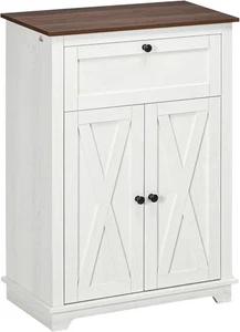 HOMCOM Farmhouse Barn Door Accent Cabinet, Kitchen Sideboard Large, White  - Picture 1 of 9