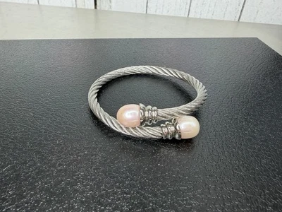 Brazalete Brazalete Brazalete Alambre Cable Retorcido Perla Rosa Acero Inoxidable Foto 1 de 4