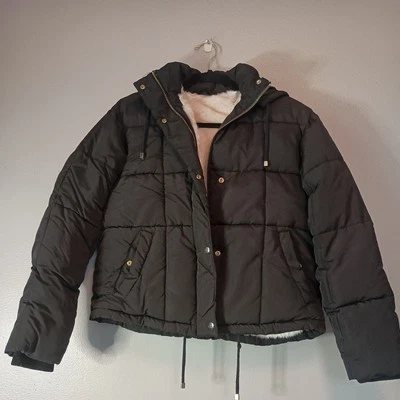 TOPSHOP Feminino Preto, Forro de Pele Sintética, Acolchoado, Casaco Tampão TAMANHO 2, Excelente Condição - Imagem 1 de 4