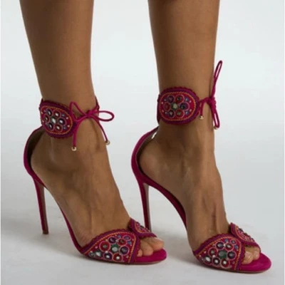 Sandalias Aquazzura Jaipur de gamuza con correa al tobillo en rosa azalea Foto 1 de 4