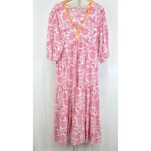 Vestido DEBBIE KATZ Pilar en Niveles Línea A Maxi Floral Rosa Blanco Talla XL - Imagen 1 de 9
