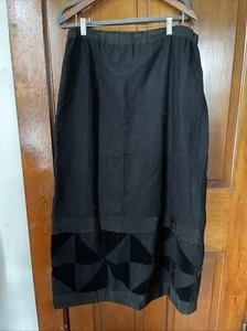 Mr Hank Vintage 70s Wool Blend Maxi Skirt Black Elastic Waist Velvet Quilted - Picture 1 of 6