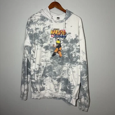Naruto Shippuden SHONEN прыжок Y2K галстук краситель толстовка с капюшоном редкая мужская XL серый и белый - Изображение 1 из 4