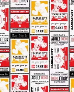 Kansas City Chiefs, NFL, Football, Ticket Stripe Fabric! Cotton•1yd•BTY•FASTSHIP - Picture 1 of 3