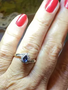 Vintage Diamond Sapphire 14K White Gold Ring - Picture 1 of 12
