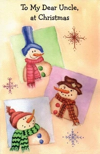Linda Tarjeta de NAVIDAD PARA TÍO, Muñecos de Nieve Acuarela por Saludos Populares + Sobre - Imagen 1 de 4