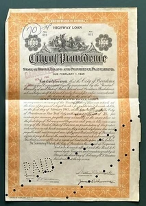 Préstamo de carretera City of Providence 1938 certificado # 491 - Imagen 1 de 2