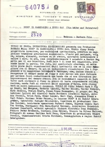 1955 ROMA  CINEMA Nulla osta film DUDU' IL MAGGIOLINO A TUTTO GAS Sal Borgese - Picture 1 of 3