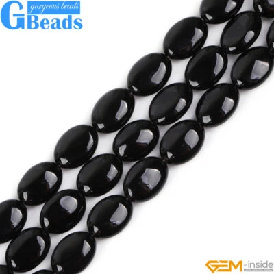 Cuentas ovaladas de piedras preciosas de ónix ágata negra natural para hacer joyas envío gratuito 15 Foto 1 de 4