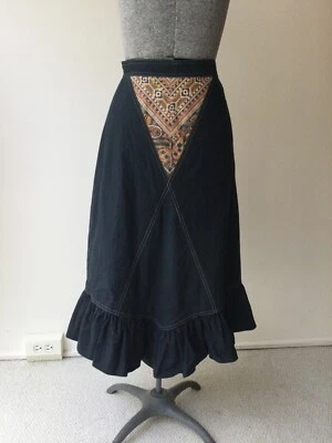Vintage 1970's Young Edwardian Black Skirt with Contrast Stitching - Image 1 of 4