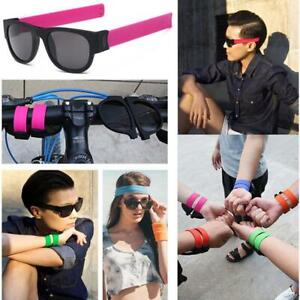 wholesale 12 sunglasses foldable to Bracelet slap on lens