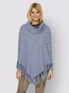 Poncho blau 44/46 Damen Heine mit Fransen UVP: 49,99€ G283 - Bild 1 von 2