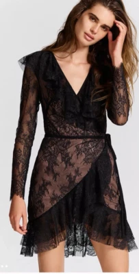 For Love & Lemons Women Size XS Daphne Lace Mini Dress Black Flirty Free People - Image 1 of 4