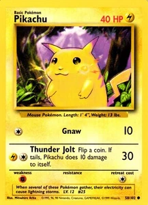 Pokemon Pikachu 58/102 Base Set Común No Holo 1999 Tarjeta Coleccionable - Imagen 1 de 2