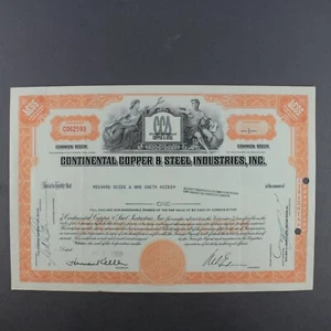 STOCK CERTIFICATE - CONTINENTAL COPPER & STEEL INDUSTRIES, INC - 1958 COMMON - Picture 1 of 4