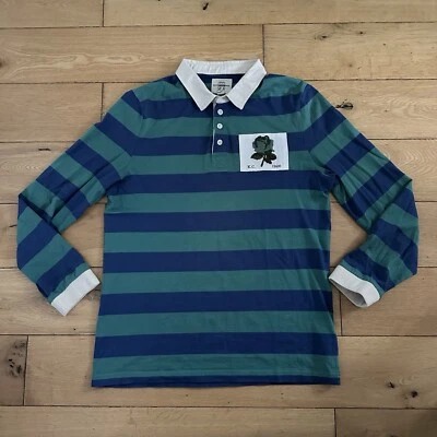 Kent & Curwen Rugby Jersey Men’s Medium Green Blue Stripe Hoop Long Sleeve - Image 1 of 4