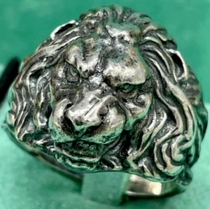 Anello Uomo Testa di Leone Argento 925 brunito Massiccio 19,2G Realizzato a mano - Foto 1 di 14