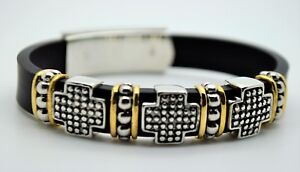 B404 chic Design Cross silver dots gold line Black Flat Rubber fashion bracelet