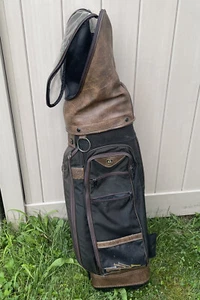 Vtg Mizuno Omega UC Leather Black Multi Pocket 6 Way Golf Bag With Rain Cover - Picture 1 of 8