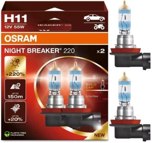 Osram Night Breaker 220 H11 55W Two Bulbs Headlight Low Beam Replacement Stock - Picture 1 of 19