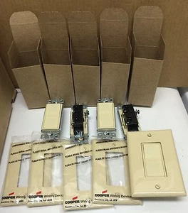Lot of 5 GE Single Pole Rocker Switches w/ matching wall plates Ivory (GE3601-2) - Picture 1 of 1