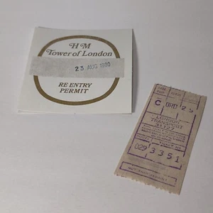 London 1980 Bus Ticket Tower of London Re-Enty  - Picture 1 of 3