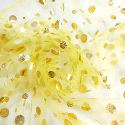 Yellow Gold Mesh Net Fabric Glitter Paillettes Crisp Non-Fray 59" Wide 7 Yards - Image 1 of 4