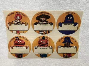 McDonald's Character Name Tags Stickers 1978 VTG & RARE Brand NEW!! NOS UNUSED!! - Picture 1 of 5