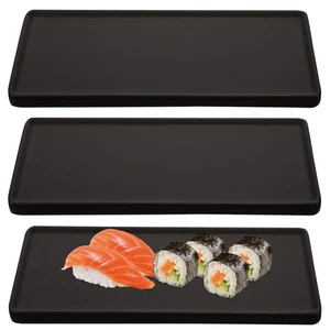 Rustic Ceramic Serving Tray Set - 3Pcs Porcelain Rectangular Sushi Platters f... - Picture 1 of 9
