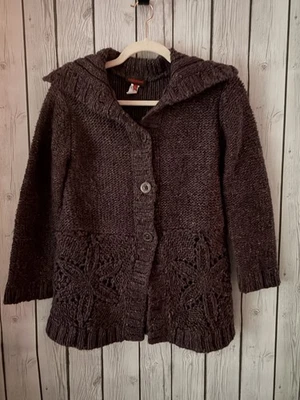 Cardigã feminino Catimini mistura de lã marrom floco de neve malha crochê tamanho juvenil 10 - Imagem 1 de 4