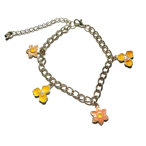 Silver Island Flower Anklet Charm Bracelet Enamel Hibiscus 7.5-10" Plated - Picture 1 of 8