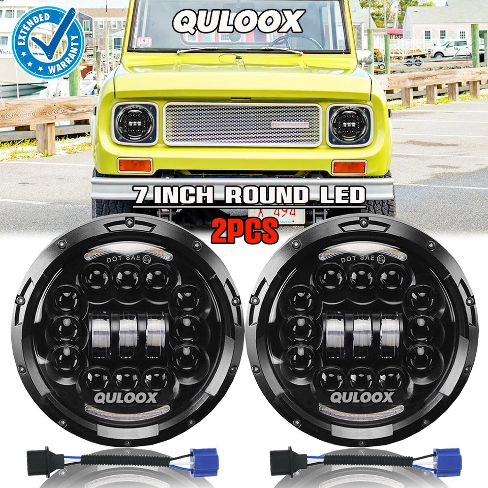 Fit International Harvester Scout II 1973-1979 Pair 7"Inch Round LED Headlights Foto 1 de 4