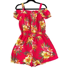 BCBGirls Romper girls Small Pink Floral Off Shoulder Button Up Summer Playsuit - Picture 1 of 8