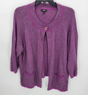 Talbots Cardigan Sweater Womens Plus 1X Purple Gray Chevron Stripe Single Button - Image 1 of 4