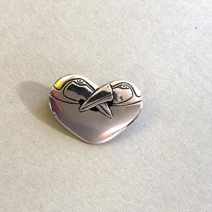 Laurel Burch Bird Heart Pin Silver Tone Retro Signed Vintage Retro Brooch - Picture 1 of 7