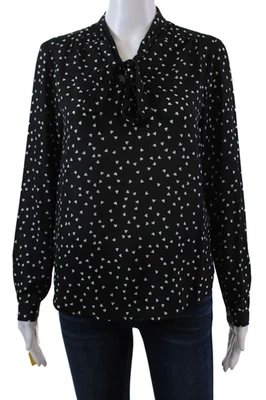 Renuar Womens Heart Print Long Sleeves Key Hole Neck Blouse Black White Size Lar - Image 1 of 4