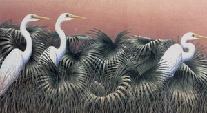 Reiher in Flora Druck, signiert Original limitierte Ausgabe Robert Schott Kunst Dekor Geschenke - Bild 1 von 12