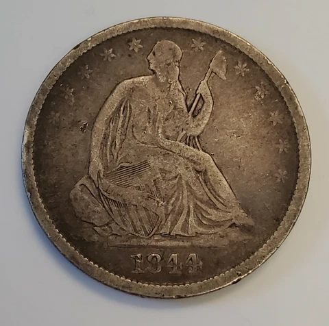 1844-O Seated Liberty Half Dollar 50c in Fine/Very Fine F/VF Condition Cover