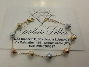 18K YELLOW WHITE ROSE GOLD BRACELET WITH FINELY WORKED SPHERES 6 MM BALLS ITALY - Picture 1 of 9