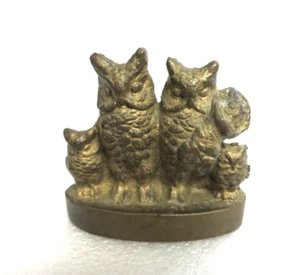 Vintage Antique Bronze OWL FAMILY (of 5) Paperweight - Picture 1 of 4