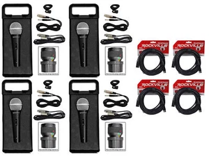 (4) Rockville RMC-XLR Metal Handheld Wired Microphones+(4) 100% OFC XLR Cables - Picture 1 of 10
